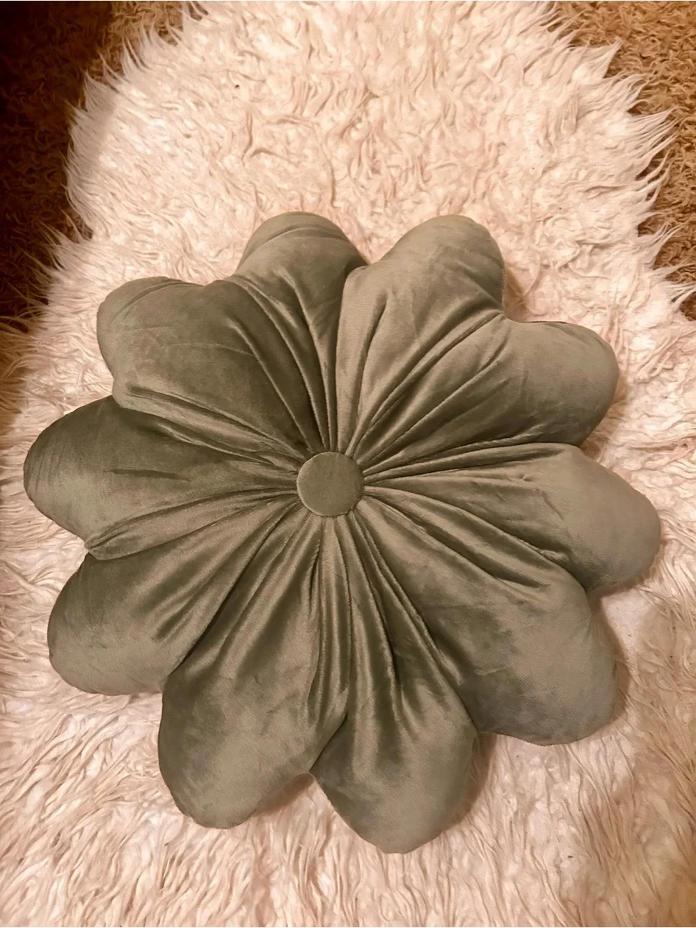 Olive Green Floral Velvet Accent Pillow - Decorative Throw Cushion